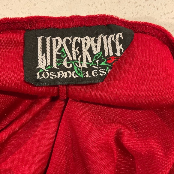 Vintage 90s Lip Service Red Bell Sleeve goth lace up dress velvet size small - Picture 2 of 4